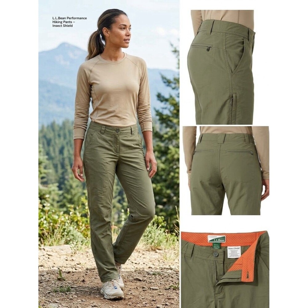 LLBean Women 10 Misses Insect Shield Hiking Pants Olive Green Nylon Outdoor